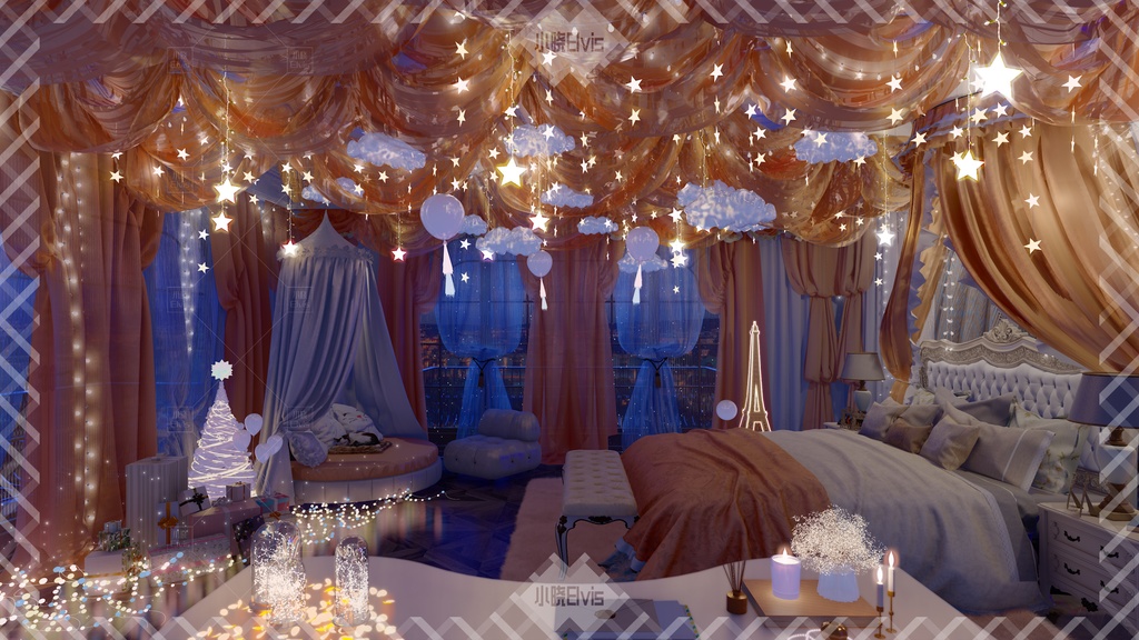 【Vtuber/動く配信背景】銀河お祝い 寝室 PV Game VTB