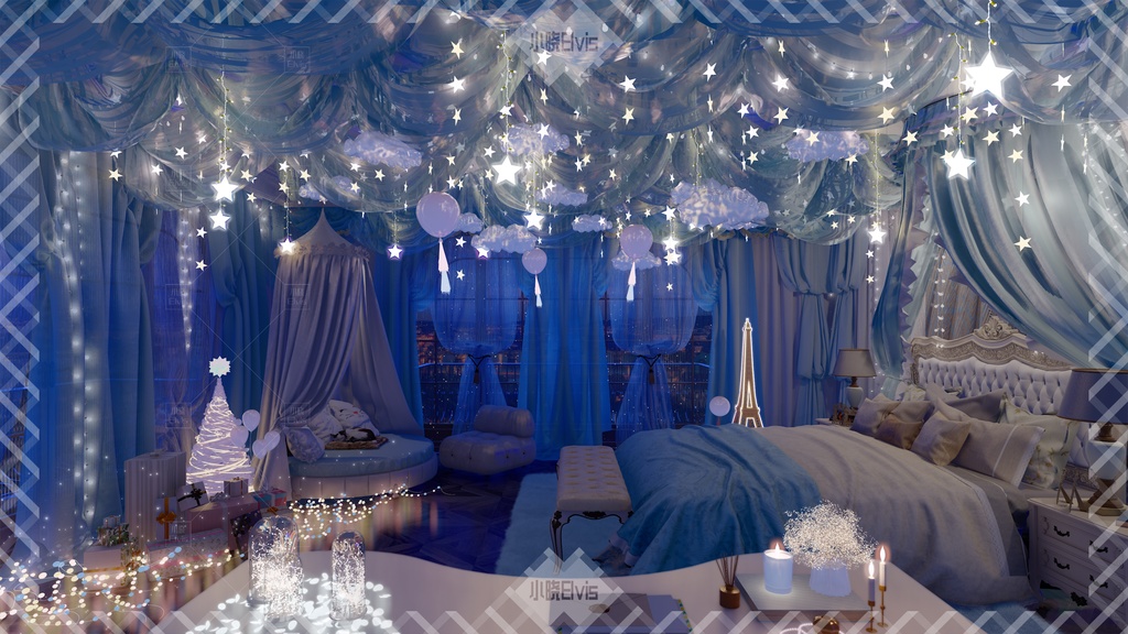 【Vtuber/動く配信背景】銀河お祝い 寝室 PV Game VTB