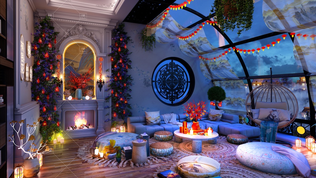 【Vtuber/動く配信背景】新春の休日 春祭り 新年 窓辺 PV Game VTB