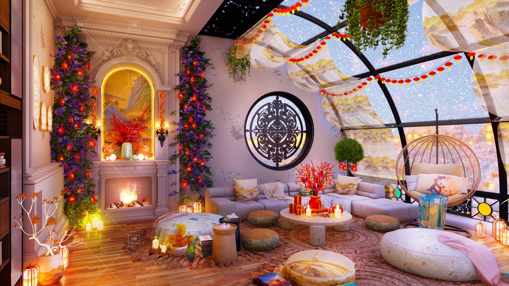 【Vtuber/動く配信背景】新春の休日 春祭り 新年 窓辺 PV Game VTB