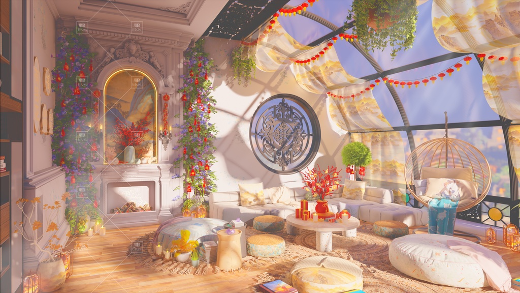 【Vtuber/動く配信背景】新春の休日 春祭り 新年 窓辺 PV Game VTB