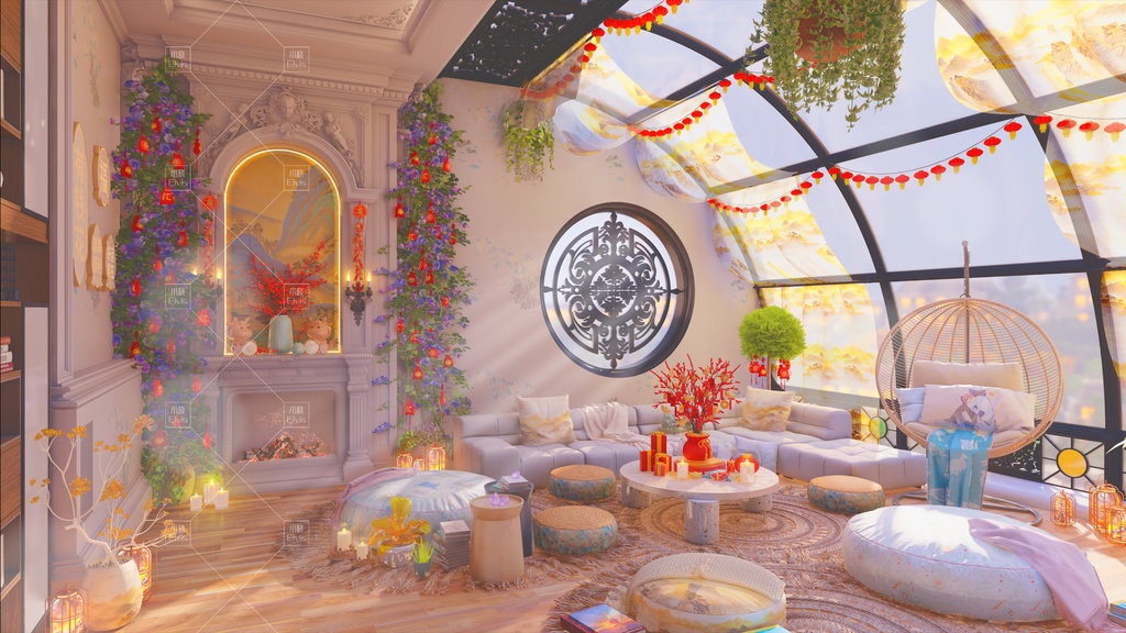 【Vtuber/動く配信背景】新春の休日 春祭り 新年 窓辺 PV Game VTB