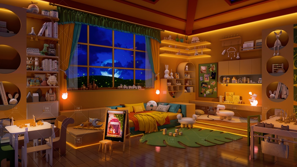 【Vtuber/動く配信背景】書斎 画室 子供部屋 ベッドルーム
