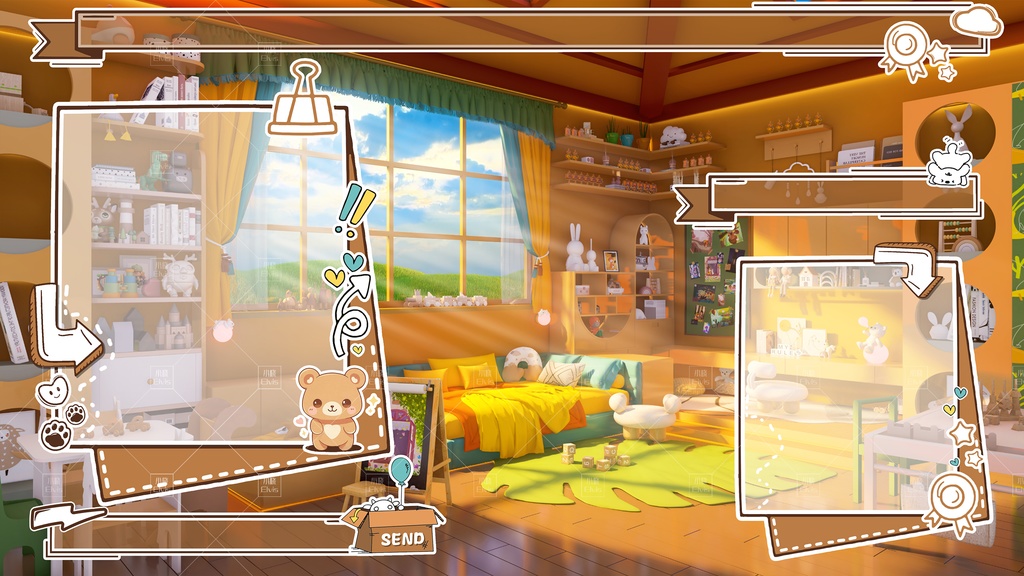 【Vtuber/動く配信背景】書斎 画室 子供部屋 ベッドルーム