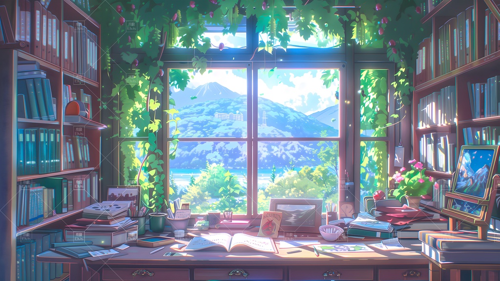 【Vtuber/動く配信背景】観景書斎窓台 まどだい 01-02
