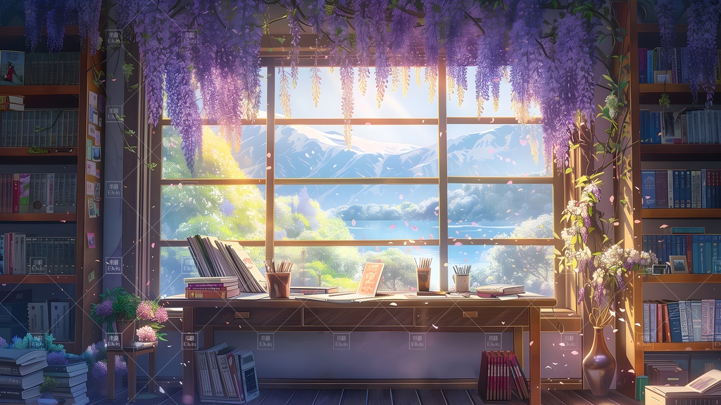 【Vtuber/動く配信背景】観景書斎窓台 まどだい 01-02