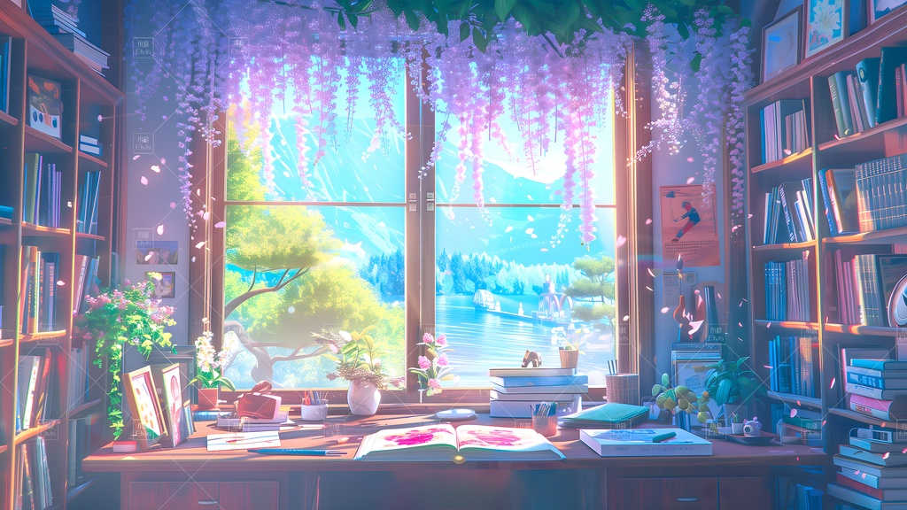 【Vtuber/動く配信背景】観景書斎窓台 まどだい 01-02