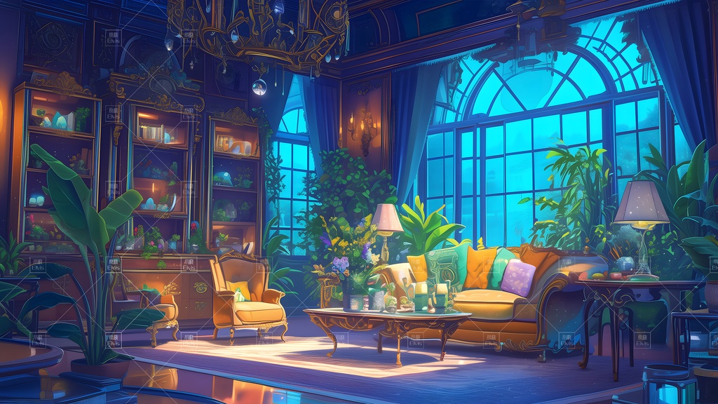 【Vtuber/動く配信背景】ガーデンリビング 夜 花园客厅 01-13