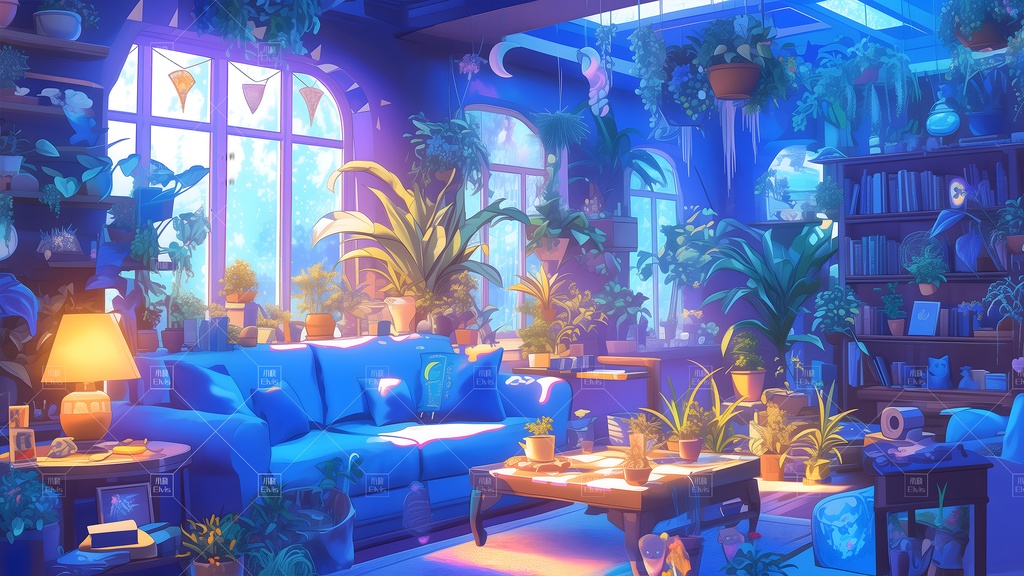 【Vtuber/動く配信背景】ガーデンリビング 夜 花园客厅 01-13