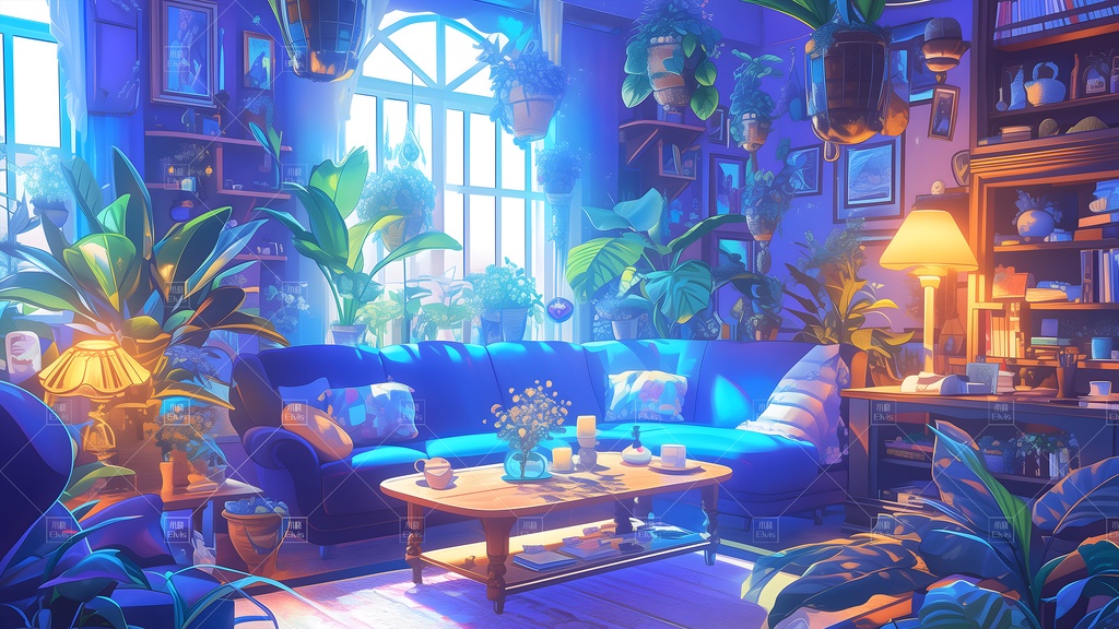 【Vtuber/動く配信背景】ガーデンリビング 夜 花园客厅 01-13