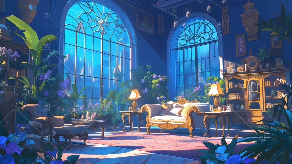 【Vtuber/動く配信背景】ガーデンリビング 夜 花园客厅 01-13