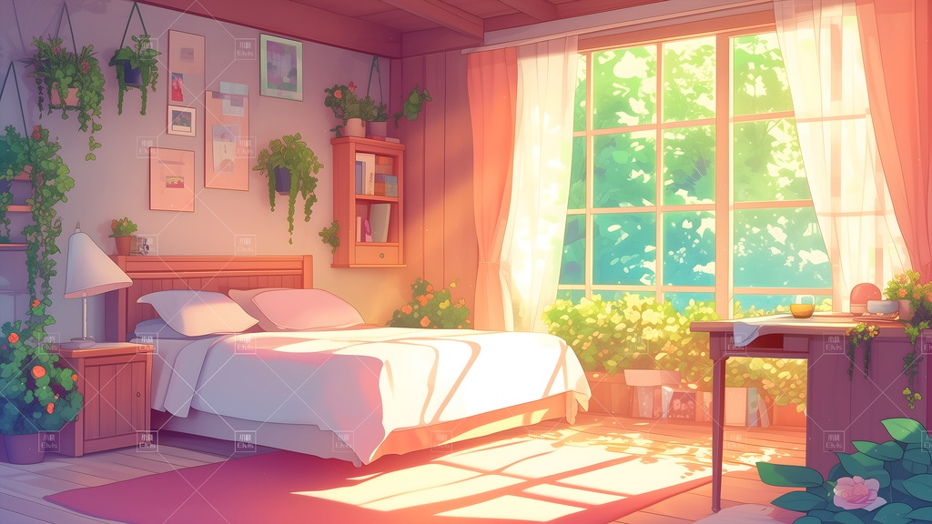 【Vtuber/動く配信背景】ガーデンベッドルーム昼 花园卧室 昼 01-14