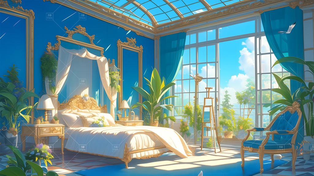 【Vtuber/動く配信背景】ガーデンベッドルーム昼 花园卧室 昼 01-14
