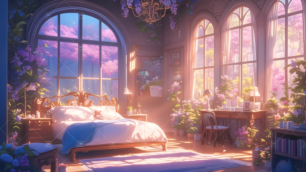 【Vtuber/動く配信背景】ガーデンベッドルーム昼 花园卧室 昼 01-14