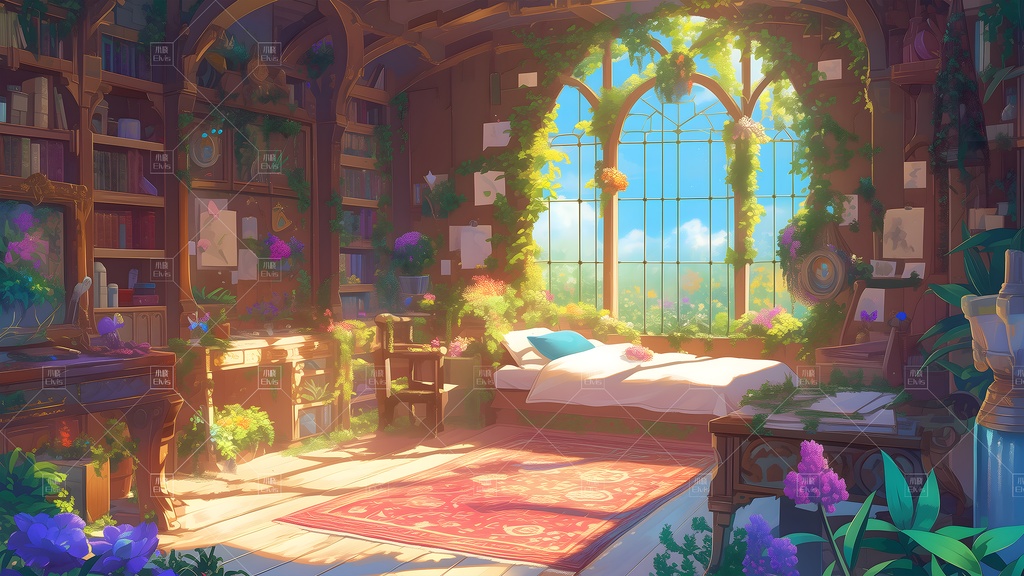 【Vtuber/動く配信背景】ガーデンベッドルーム昼 花园卧室 昼 01-14