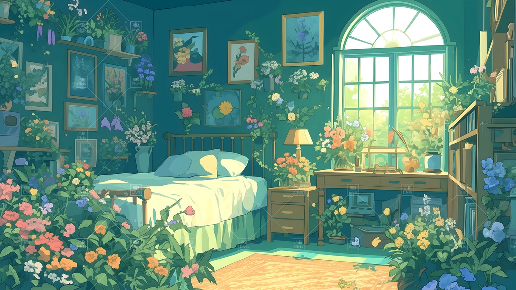 【Vtuber/動く配信背景】ガーデンベッドルーム昼 花园卧室 昼 01-14