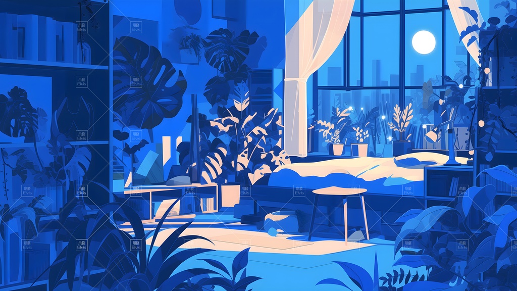 【Vtuber/動く配信背景】ガーデンベッドルーム夜 花园卧室 01-15