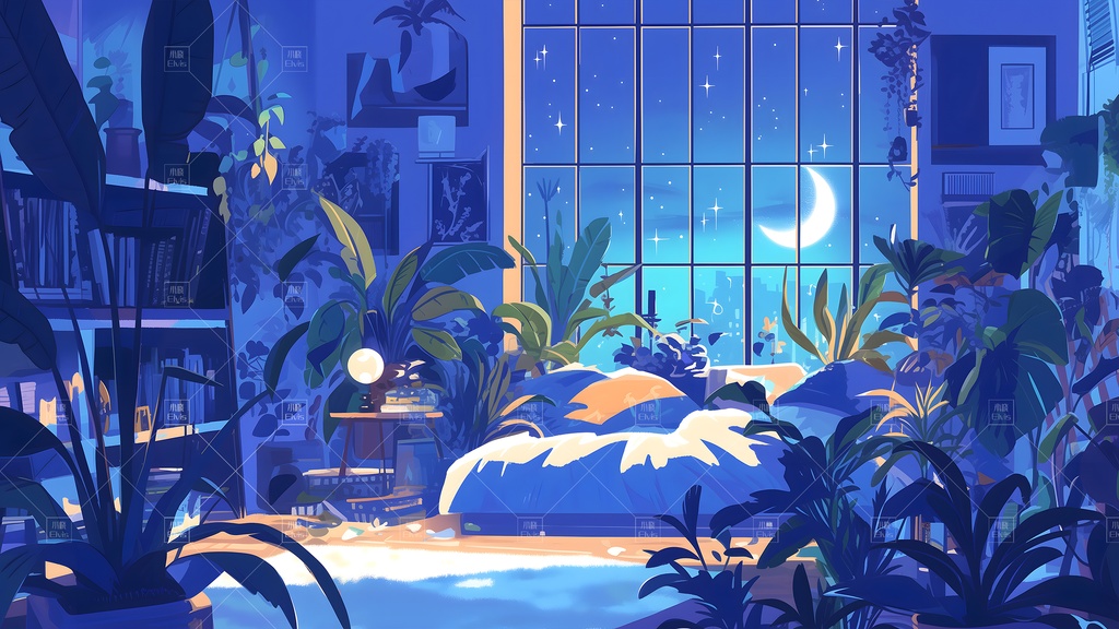 【Vtuber/動く配信背景】ガーデンベッドルーム夜 花园卧室 01-15