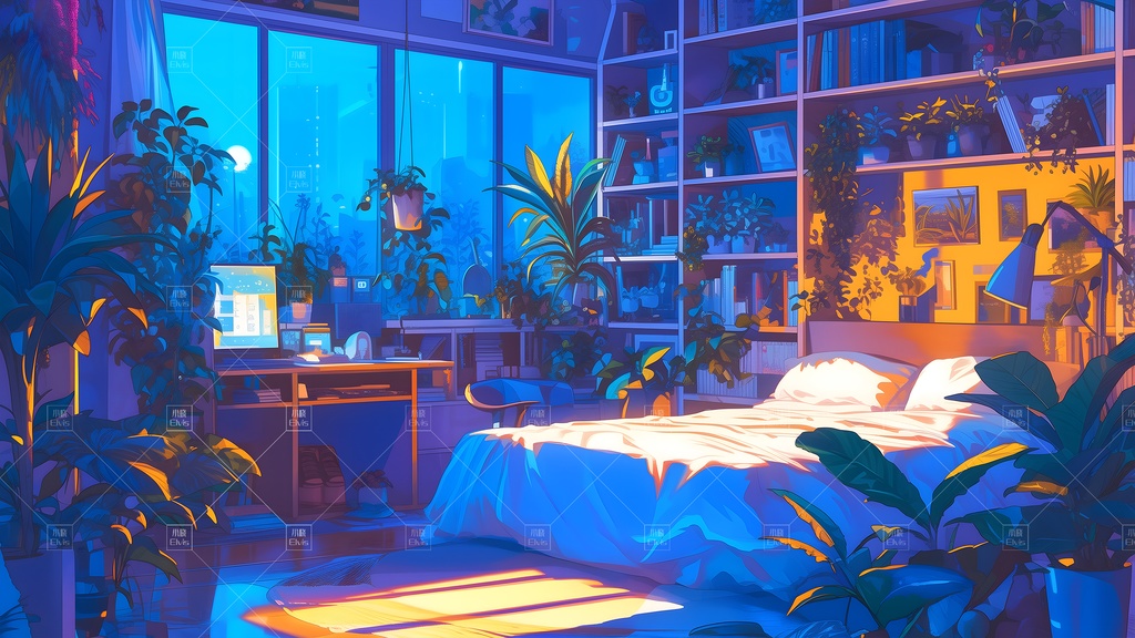 【Vtuber/動く配信背景】ガーデンベッドルーム夜 花园卧室 01-15