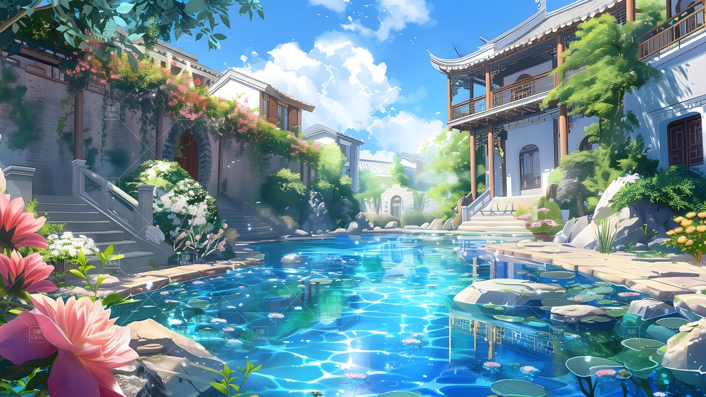 【Vtuber/動く配信背景】古風な庭園春 古风园林 01-17