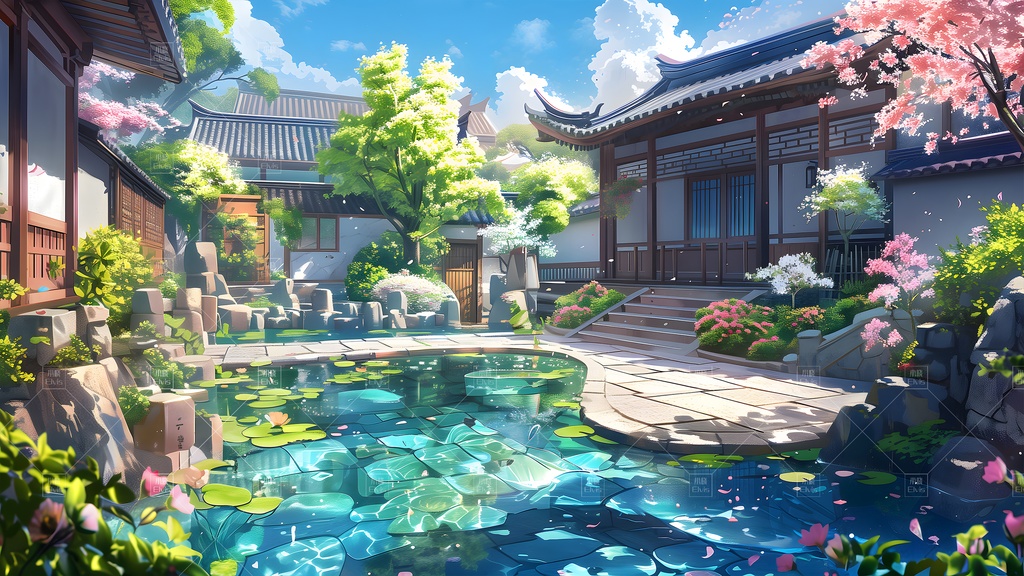 【Vtuber/動く配信背景】古風な庭園春 古风园林 01-17