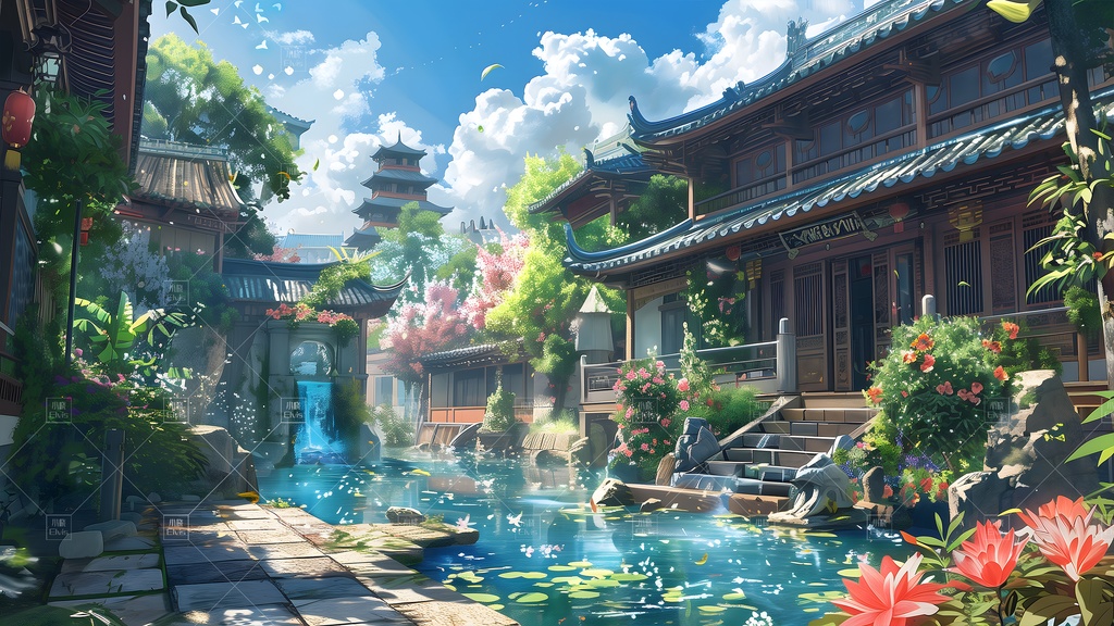 【Vtuber/動く配信背景】古風な庭園春 古风园林 01-17