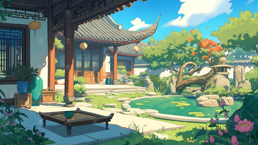 【Vtuber/動く配信背景】古風な庭園夏 古风园林 01-18