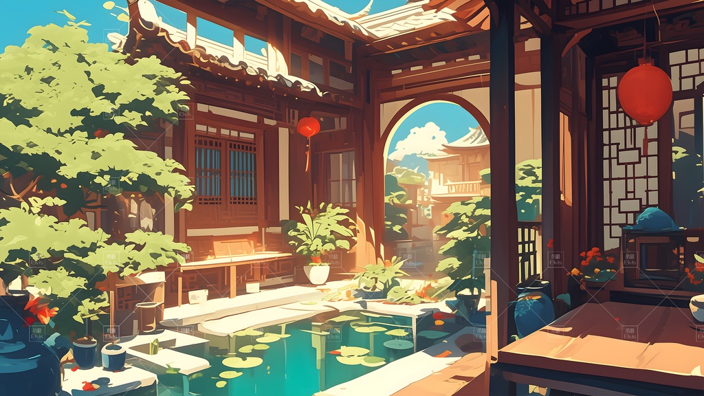 【Vtuber/動く配信背景】古風な庭園夏 古风园林 01-18