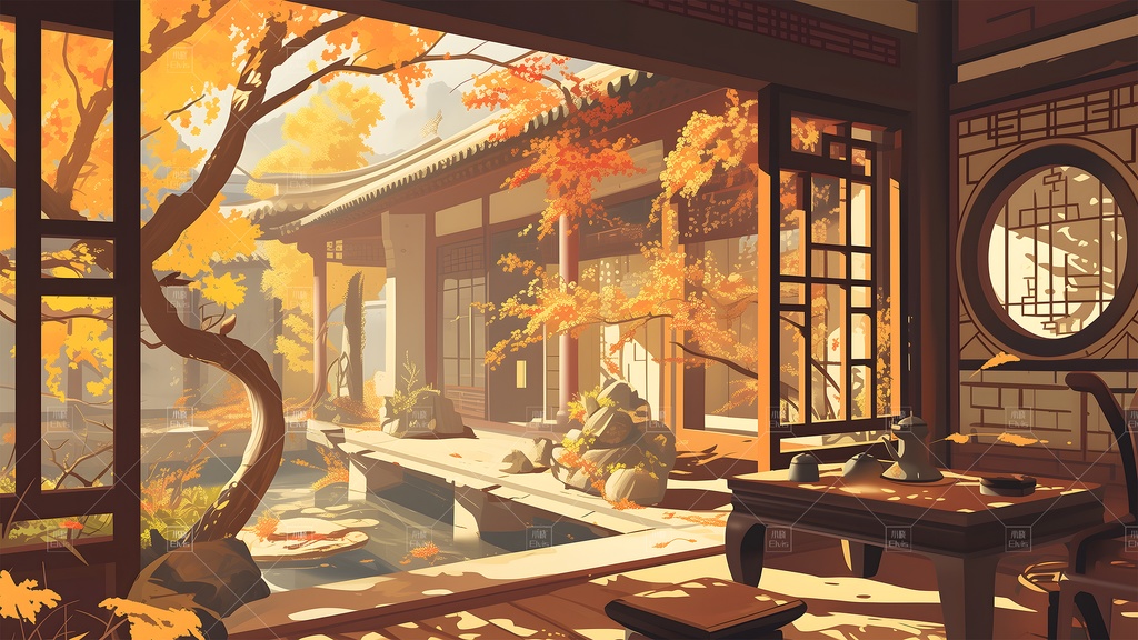 【Vtuber/動く配信背景】古風な庭園の秋 古风园林 01-19