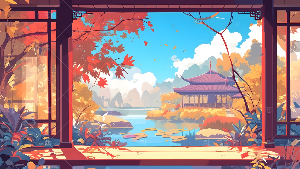 【Vtuber/動く配信背景】古風な庭園の秋 古风园林 01-19