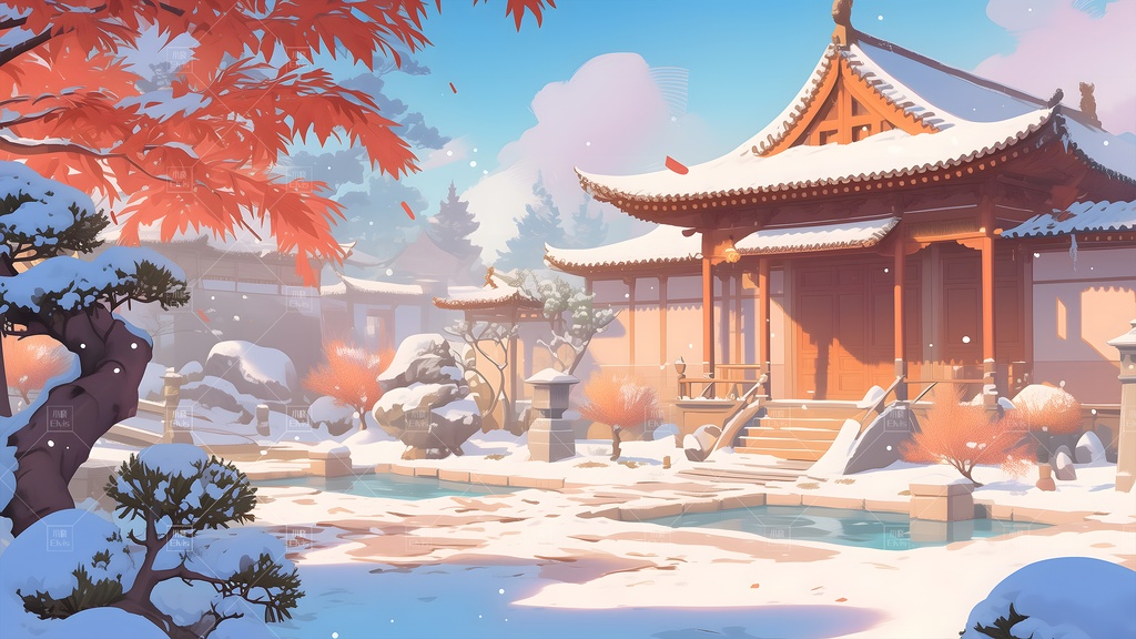 【Vtuber/動く配信背景】古風な庭園の冬 古风园林 01-20