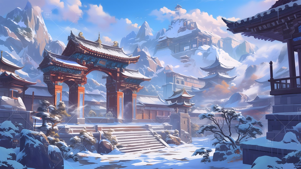 【Vtuber/動く配信背景】古風な庭園の冬 古风园林 01-20