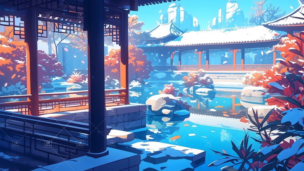 【Vtuber/動く配信背景】古風な庭園の冬 古风园林 01-20