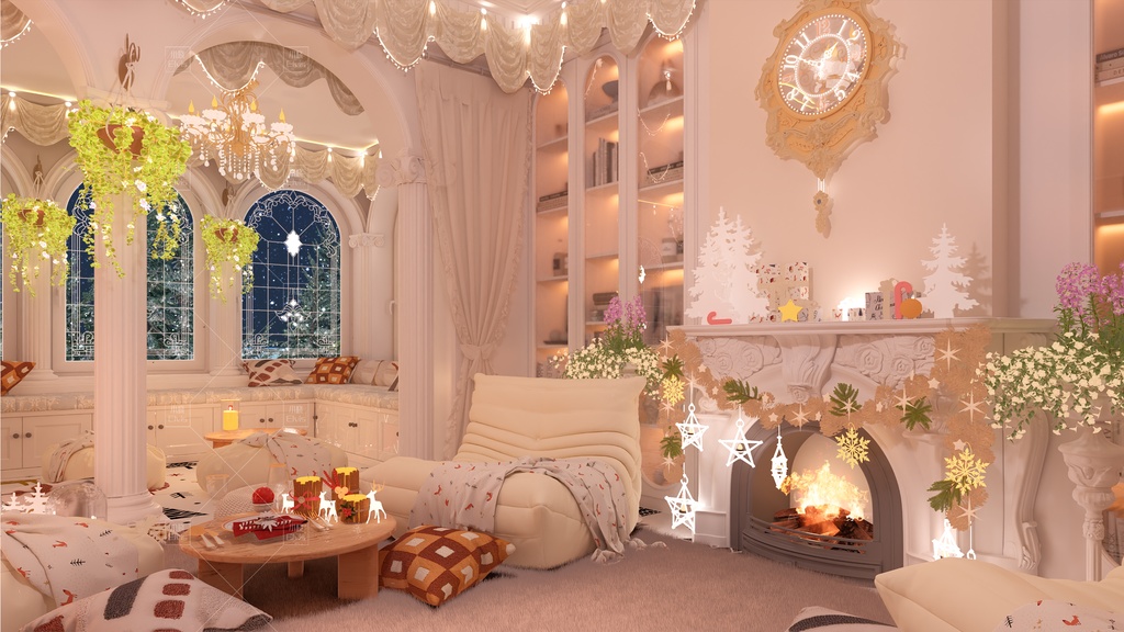 【Vtuber/動く配信背景】ヨーロッパ風冬のリビング PV Game VTB