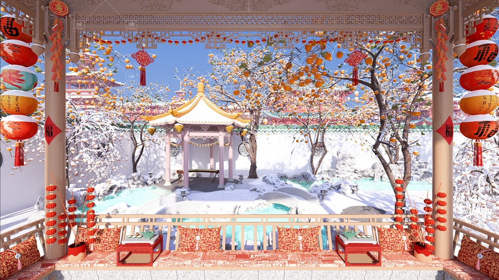 【Vtuber/動く配信背景】春祭り 春節 旧正月の庭 PV Game VTB