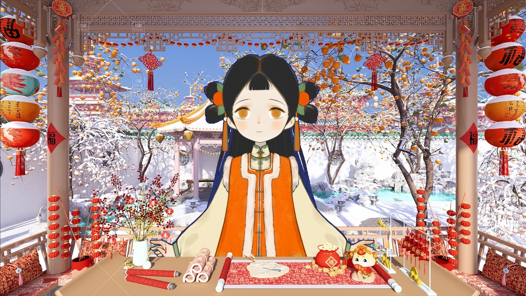 【Vtuber/動く配信背景】春祭り 春節 旧正月の庭 PV Game VTB