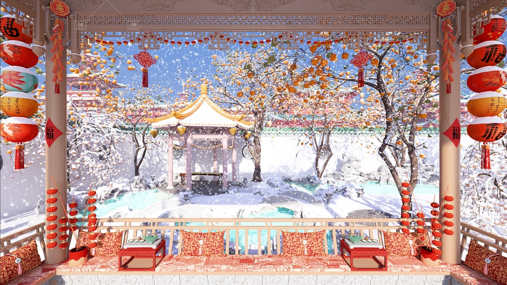 【Vtuber/動く配信背景】春祭り 春節 旧正月の庭 PV Game VTB