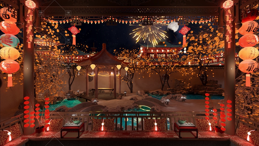 【Vtuber/動く配信背景】春祭り 春節 旧正月の庭 PV Game VTB