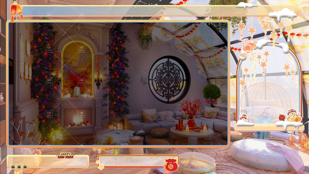 【Vtuber/動く配信背景】春祭り 春節 旧正月ガラス陽光テラス PV Game VTB