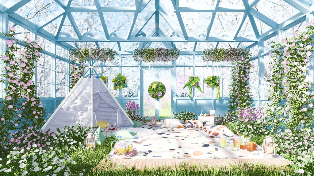 【Vtuber/動く配信背景】春祭り 春の陽光ガラスハウス PV Game VTB