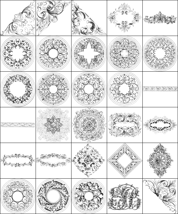 フォトショップブラシ 30 Baroque Ornaments Brushes