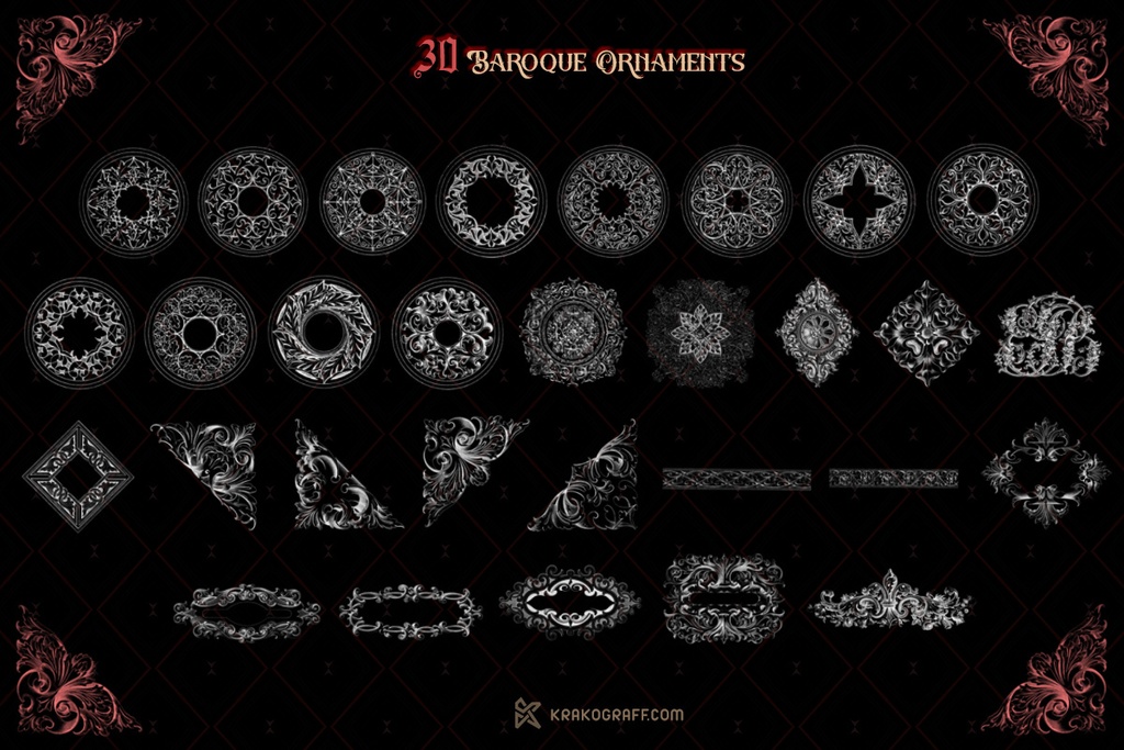 フォトショップブラシ 30 Baroque Ornaments Brushes