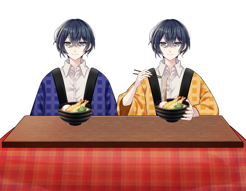 【着せ替え素材】こたつで年越しそばセット(パーツ分け有)