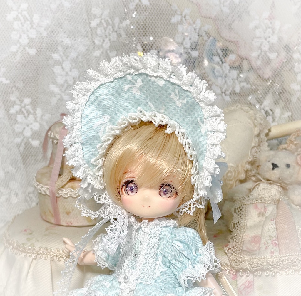 リボン刺繍ドレス ブルー④