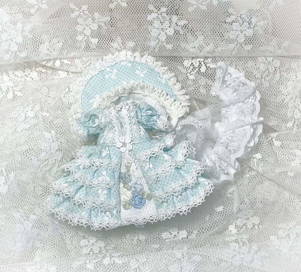 リボン刺繍ドレス ブルー④