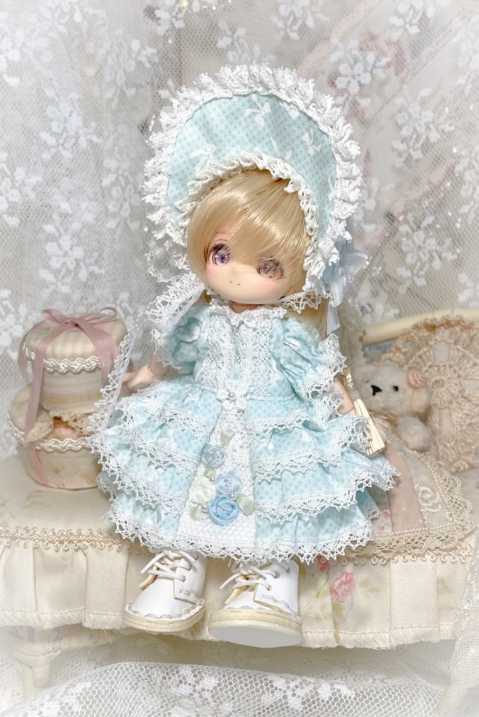 リボン刺繍ドレス ブルー④