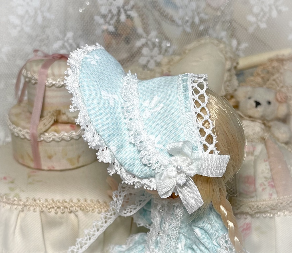 リボン刺繍ドレス ブルー④