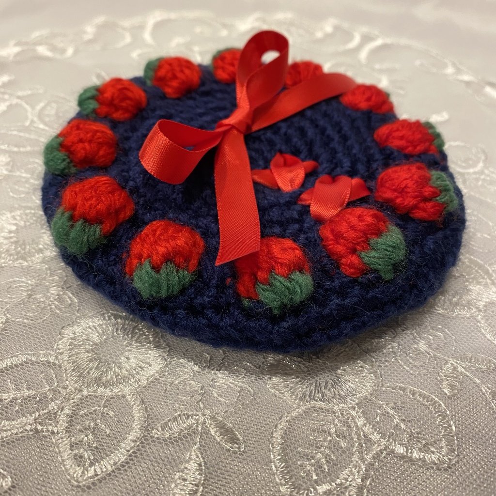 16cmぬい 苺ベレー帽 紺×赤