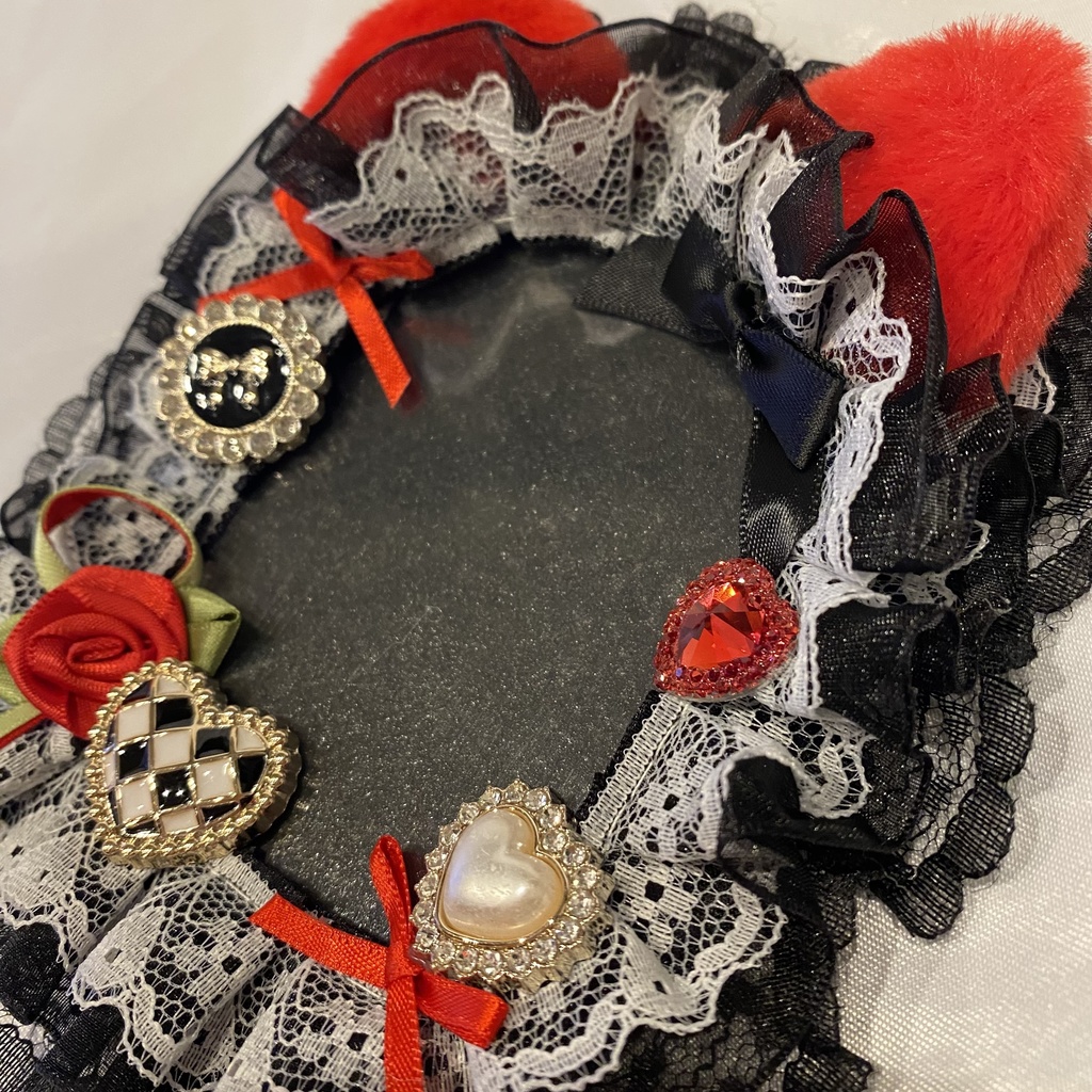 猫耳硬質カードケース 黒×赤 ねこみみ