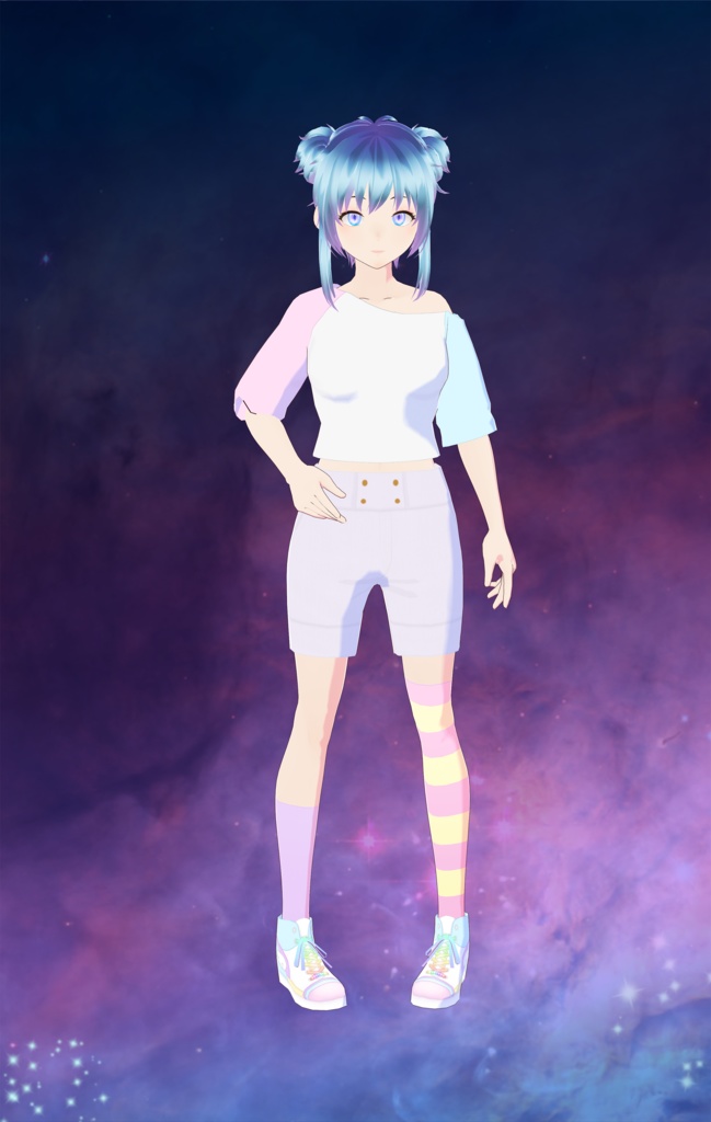 Vroid - Off-the-Shoulder Color Block Shirt